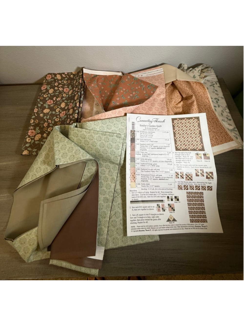 complete fabric kit pattern sheet Emilie's Garden Quilt by Connecting Threads